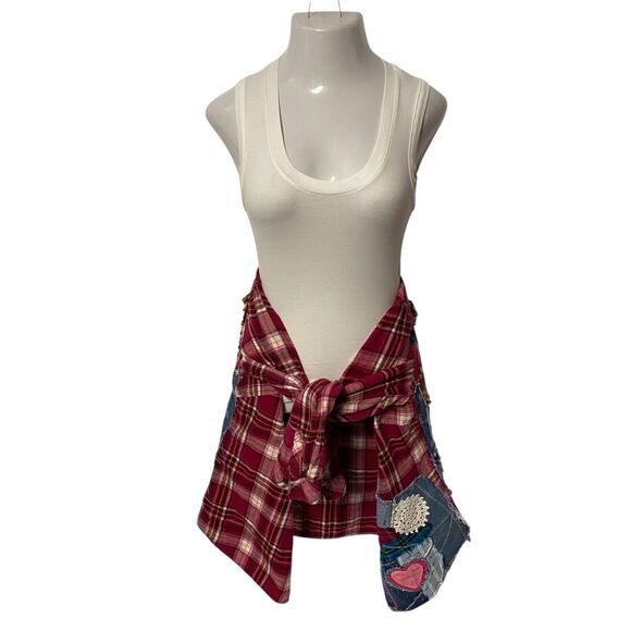 Upcycled Flannel Shirt Womens Sz Large Shacket Halloween Grunge Camp Rock - Picture 10 of 13